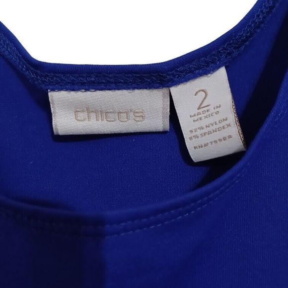 Chico's Tank Size 2 Women Pullover Top Blue Stretch Round Neck Sleeveless Large - Picture 3 of 5